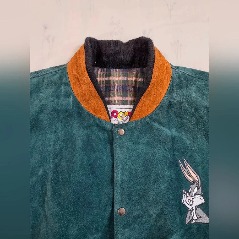Vintage 1993 Looney Tunes Leather Suede Varsity Jacket XL - Picture 4 of 15